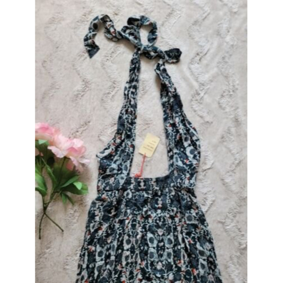 Raga Turquoise Multicolor Tie Neck Overall Dresss NWT Size M - Picture 2 of 10